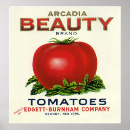 Póster Etiqueta de la tasa de fruta de la cosecha, tomate