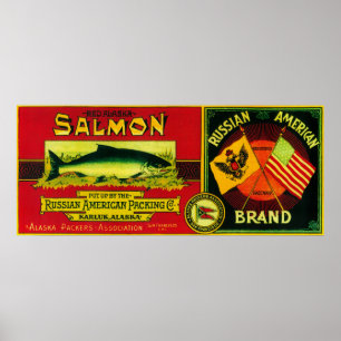 Póster Etiqueta de Lata de Salmón Ruso Americano Karluk,