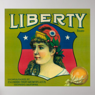Póster Etiqueta de Naranja de libertadEscondido,CA