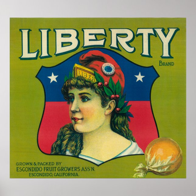 Póster Etiqueta de Naranja de libertadEscondido,CA (Frente)