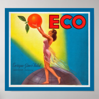 Póster Etiqueta de Naranja ecológico de época