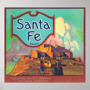 Póster Etiqueta de Naranja Santa FeRedlands, CA