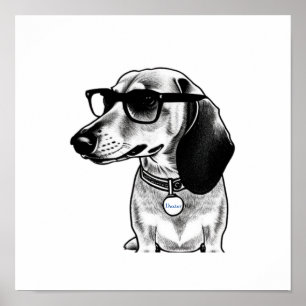 Póster Etiqueta de personalizable Cute Dachshund con gafa