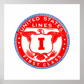 Póster Etiqueta de primera clase de Líneas de Estados Uni