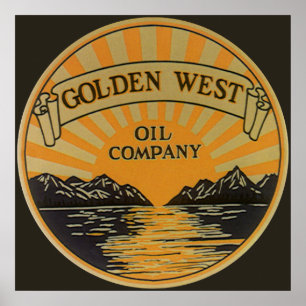 Póster Etiqueta de producto de época, Golden West Oil Com