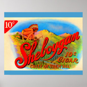 Póster Etiqueta de puros de Sheboygan de los años 20
