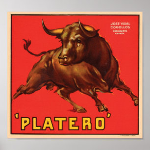 Póster Etiqueta de tasa de cosecha Platero Vintage - Bull