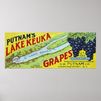 Póster Etiqueta de uvas de concordancia del lago Keuka de