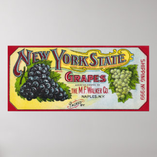 Póster Etiqueta de uvas del estado de Nueva York