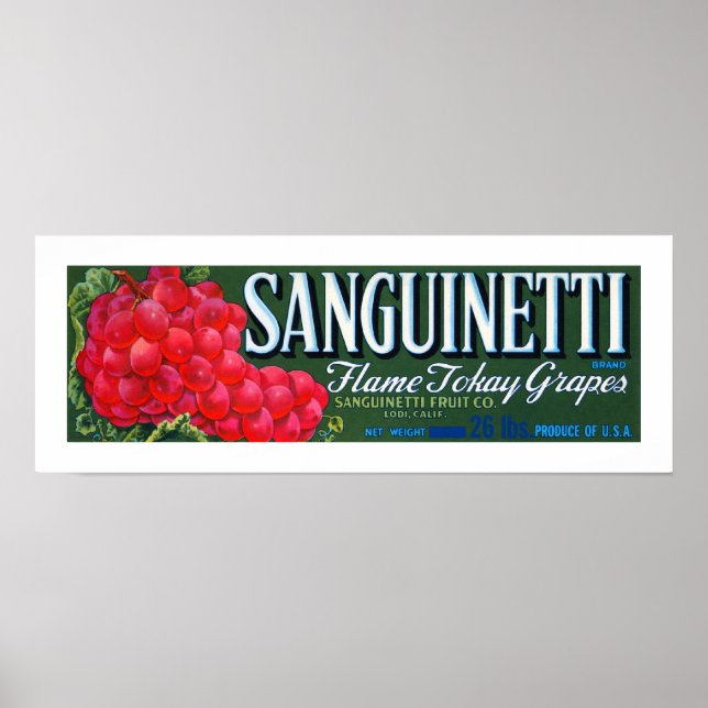 Póster Etiqueta de uvas sanguinetti (Frente)