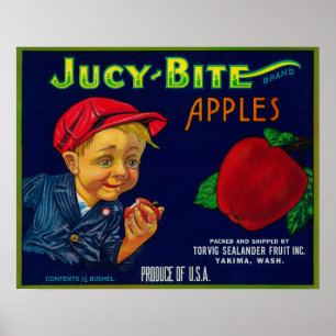 Póster Etiqueta de velocidad de Apple Jucy Bite, Yakima, 