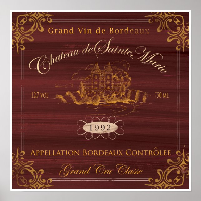 Póster Etiqueta de vino francesa:Burdeos (Frente)