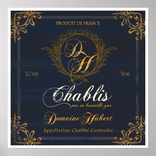 Póster Etiqueta de vino francesa:Chablis (Frente)