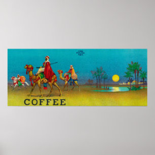 Póster Etiqueta del café de la escena del desierto