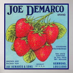 Póster Etiqueta del cajón de Luisiana Stawberry - poster