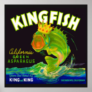Póster Etiqueta del cráter de espárragos de Kingfish de l
