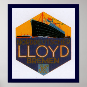 Póster Etiqueta del equipaje de Norddeutcher Lloyd Bremen