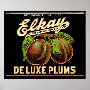 Póster Etiqueta Elkay Deluxe Plums de los años 30