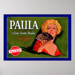 Póster Etiqueta Paula del cráter de frutas de los años 20