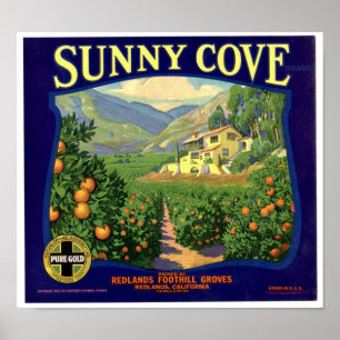 Póster Etiqueta Sunny Cove Brand Redland Foothill Groves