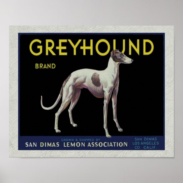 Póster Etiqueta vintage de limón de Greyhound Circa 1920 (Frente)