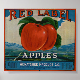Póster Etiquetas antiguas de papel de fruta de manzana vi
