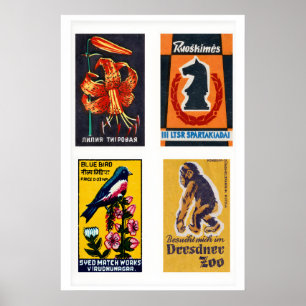 Póster Etiquetas de caja de cerillas en cuadrícula de nar