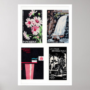 Póster Etiquetas de caja de cerillas negras en cuadrícula