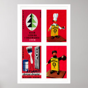 Póster Etiquetas de caja de cerillas polacas rojas, impre