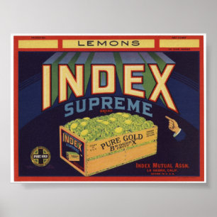 Póster Etiquetas de la tasa de frutas antiguas de Lemones
