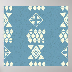 Póster Étnica azteca: Blue Geometric Seamless.