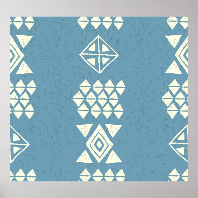 Póster Étnica azteca: Blue Geometric Seamless. (Frente)