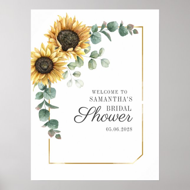 Póster Eucalipto de girasol deja ducha de novia manuscrit (Frente)