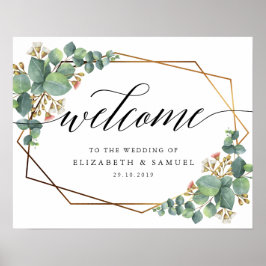 Póster Eucalipto del marco dorado Bienvenido al signo del