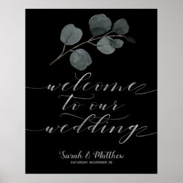 Póster Eucalipto Negro Y Plata Bienvenidos A Nuestro Boda