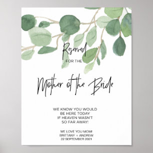 Póster Eucalipto Reservado para la Madre de la Novia Boda