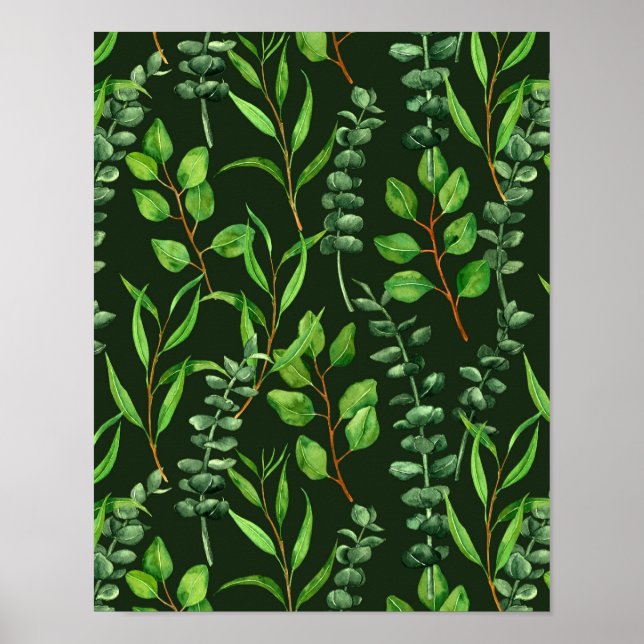 Póster Eucalipto sobre verde oscuro (Frente)