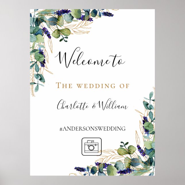 Póster Eucalipto verde para boda instagram bienvenida (Frente)