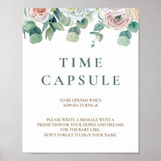 Póster Eucaliptus floral suave cápsula de tiempo Baby Sho