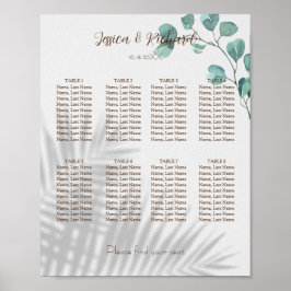Póster Eucalyptus 8 Tables Seating Chart Poster Sign