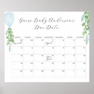 Póster Eucalyptus Adivina Bebé Fecha Vencida Calendario P