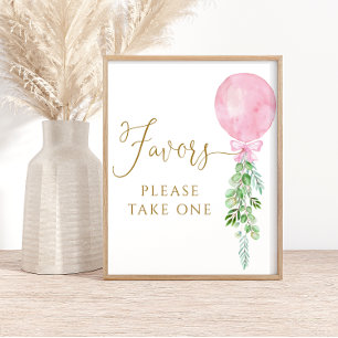 Póster Eucalyptus Baby Shower Favores de globo rosa