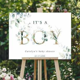 Póster Eucalyptus Botanical Gold Letter Boy Baby Shower