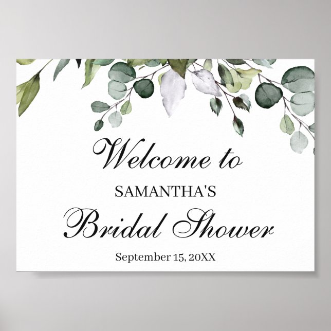 Póster Eucalyptus Bridal Shower Bienvenida Poster Rótulo (Frente)