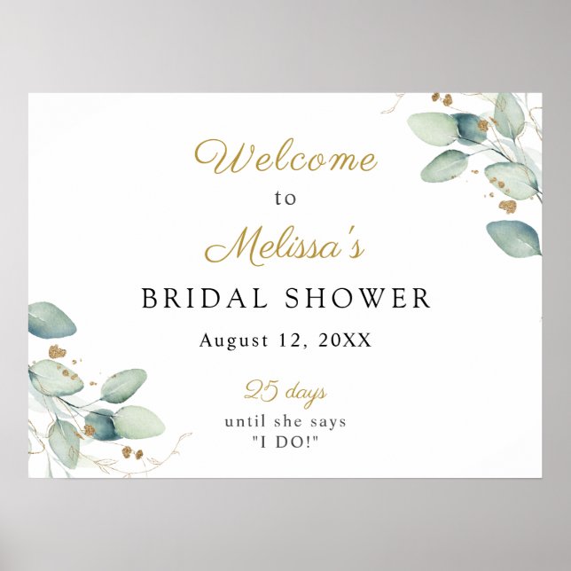 Póster Eucalyptus Bridal Shower Welcome Sign (Frente)