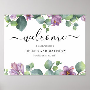 Póster Eucalyptus Calligraphy Boda de bienvenida floral R