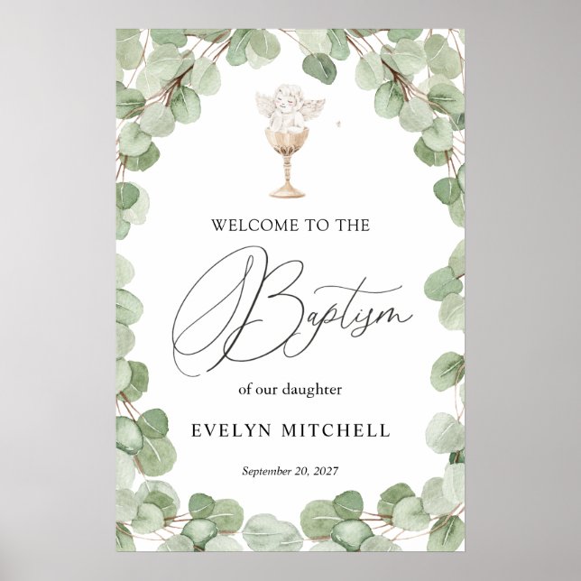 Póster Eucalyptus deja a bebé Angel Baptism Signo de bien (Frente)