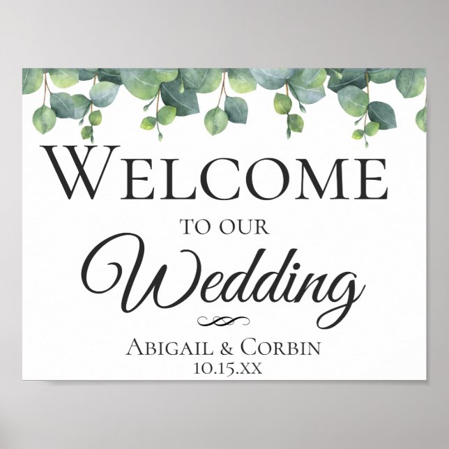 Póster Eucalyptus deja la bienvenida Boda (Frente)
