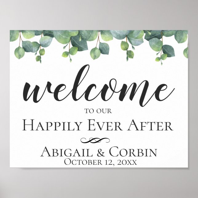 Póster Eucalyptus deja la bienvenida Boda (Frente)