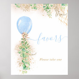 Póster Eucalyptus Foliage Garland Blue Balloon Favores